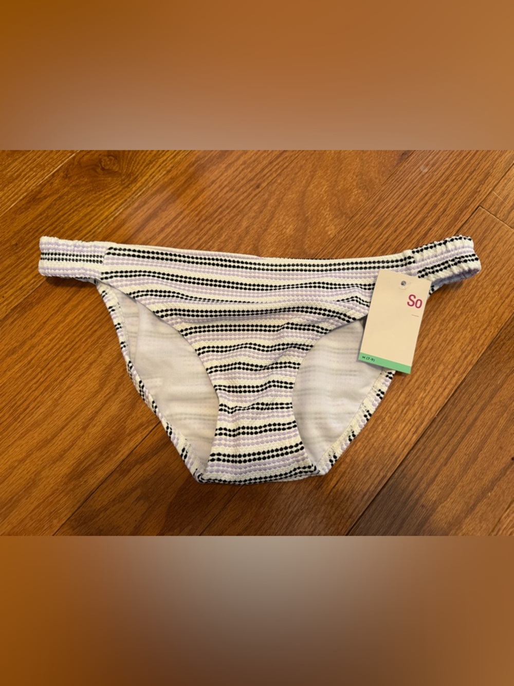 SO White, purple and Black Striped Bikini Bottom